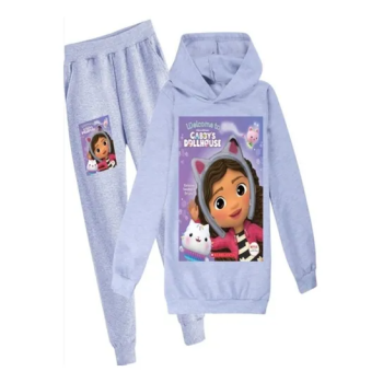 Gabby'S Dollhouse Set Printed Hoodie And Pants For Kids, Grey
