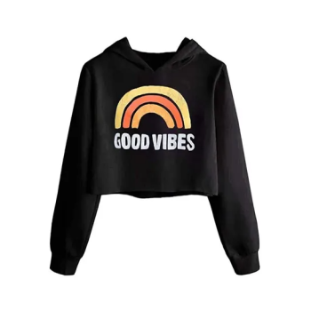 Girls Unicorn Good Vibes Crop Tops Kids Cute Hoodies Long Sleeves Sweatshirts