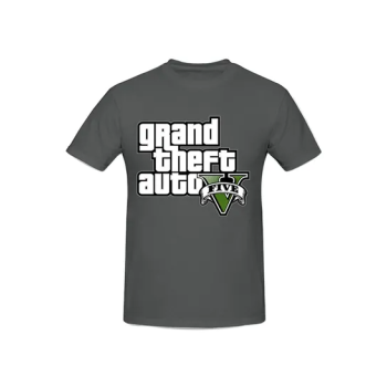 Grand Theft Auto V Logo Printed Cotton Short Sleeve T-Shirt Grey