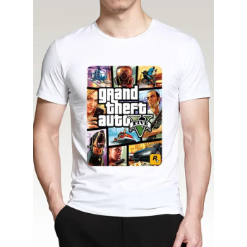 Grand Theft Auto Round Collar Short Sleeve T-Shirt White