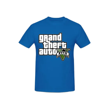 Grand Theft Auto V Logo Printed Cotton Short Sleeve T-Shirt Blue