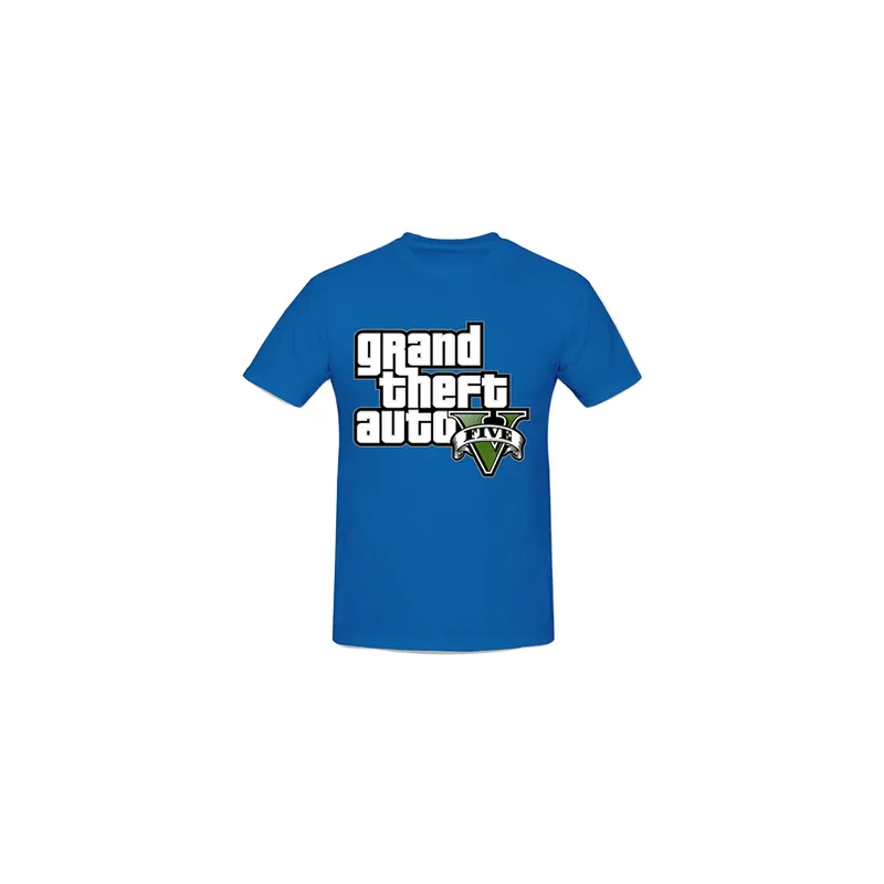 Grand Theft Auto V Logo Printed Cotton Short Sleeve T-Shirt Blue