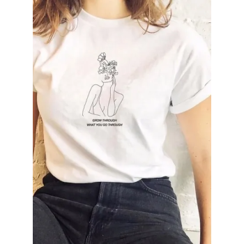 Graphic Woman Round Neck Short Sleeve Printed T-Shirt