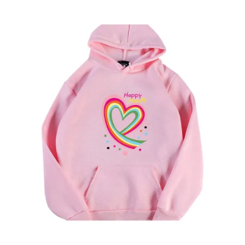 Happy Family Heart Printed Thicken Hoodie Pink