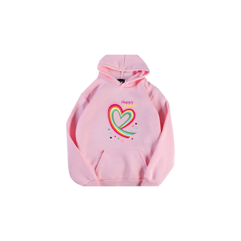 Happy Family Heart Printed Thicken Hoodie Pink