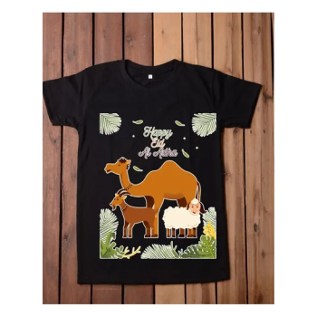 Happy Eid Mubarak Printed Graphic Kids Black T-Shirt