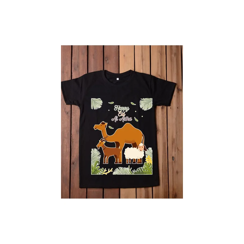 Happy Eid Mubarak Printed Graphic Kids Black T-Shirt