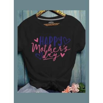 Happy Mothers Day Printed Short Sleeve T-Shirt Black