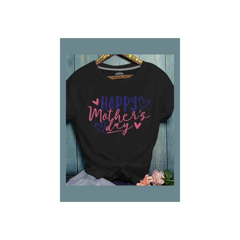 Happy Mothers Day Printed Short Sleeve T-Shirt Black