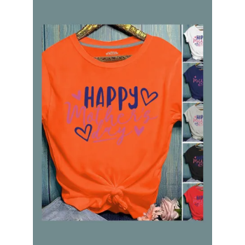 Happy Mothers Day Printed Short Sleeve T-Shirt Orange