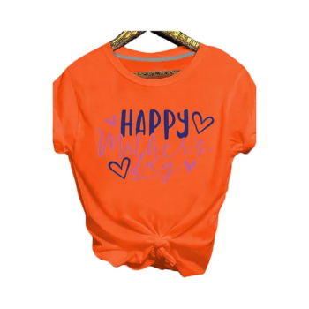 Happy Mothers Day Printed Short Sleeve T-Shirt Orange