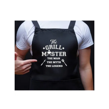 He Grill Master The Man The Myth The Legend Printed Bbq Cooking Kitchen Black Apron With Pockets