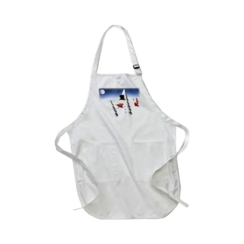 Holiday Snowman Printed Apron With Cardinals Pockets 22 X 30Inch White