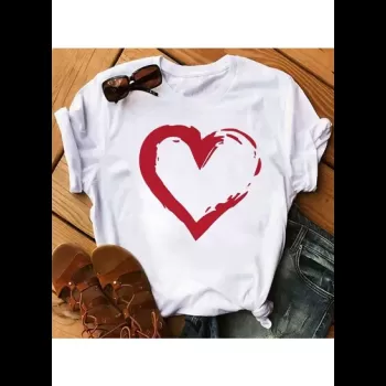 Heart Printed Round Neck...