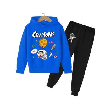 Crayons Set Printed Hoodie and Pants for Kids BlueBlack