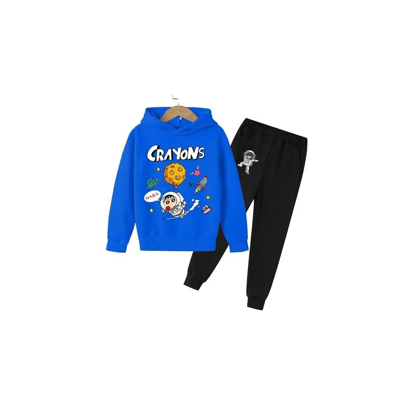 Crayons Set Printed Hoodie and Pants for Kids BlueBlack