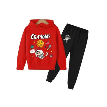 Crayons Set Printed Hoodie and Pants for Kids RedBlack