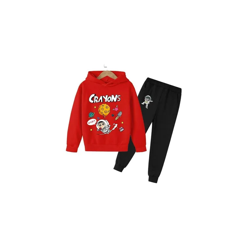 Crayons Set Printed Hoodie and Pants for Kids RedBlack