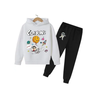 Crayons Set Printed Hoodie and Pants for Kids WhiteBlack