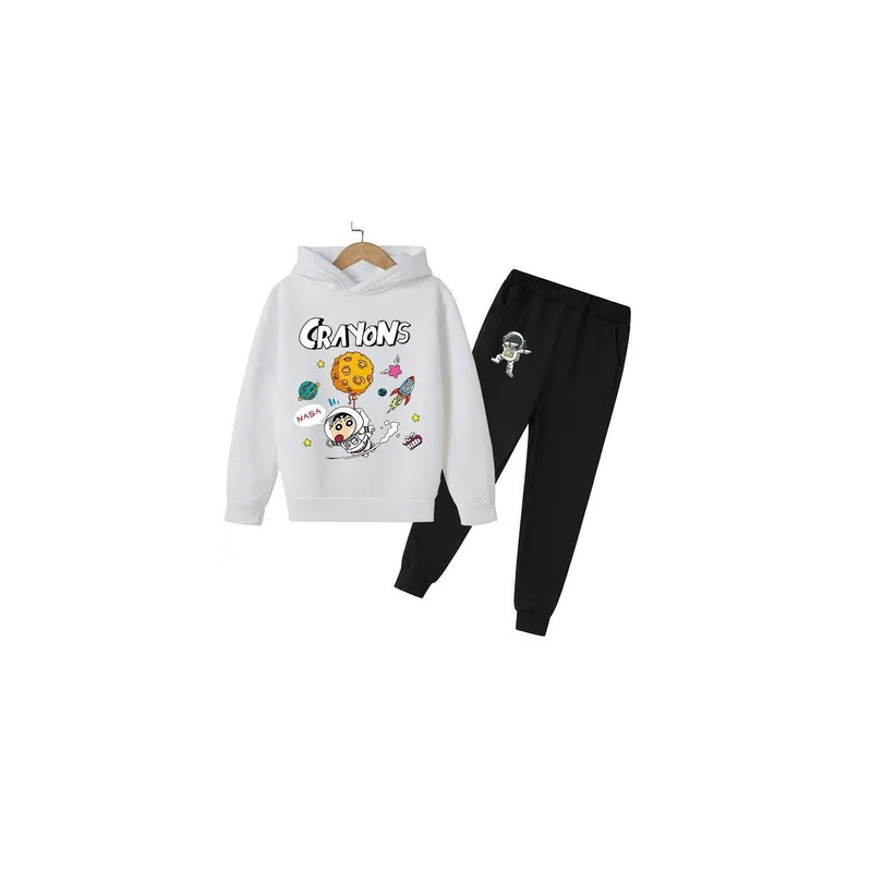 Crayons Set Printed Hoodie and Pants for Kids WhiteBlack