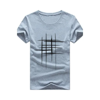 Creative Line Cross Printed Tee Top Women Summer Short Sleeve O Neck Tshirt Gray