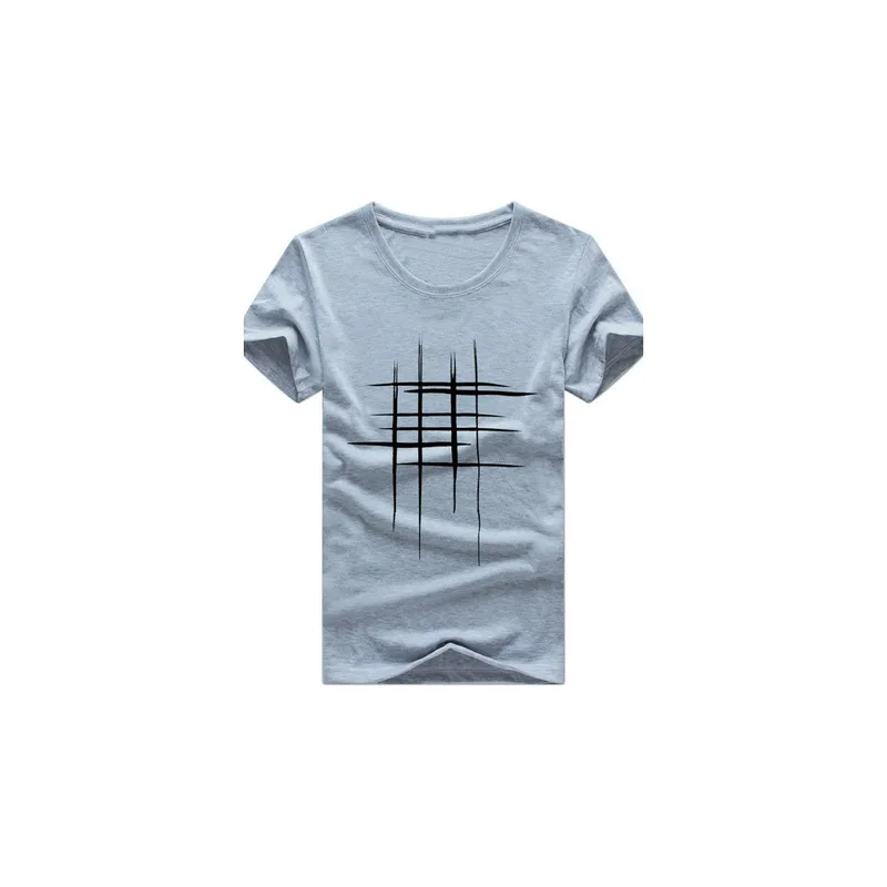 Creative Line Cross Printed Tee Top Women Summer Short Sleeve O Neck Tshirt Gray