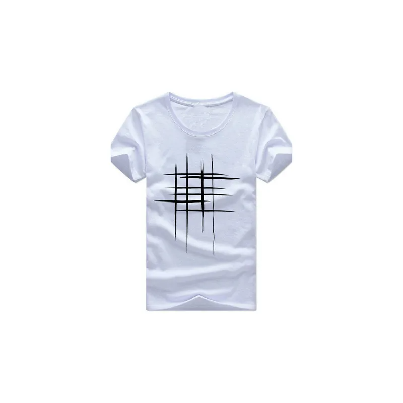Creative Line Cross Printed Tee Top Women Summer Short Sleeve O Neck Tshirt White