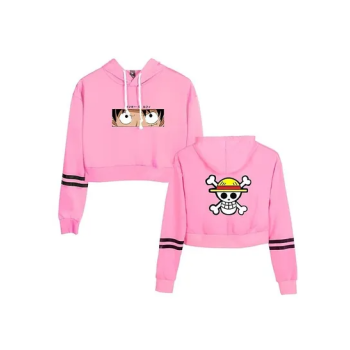 Crop Top Printed Anime One Piece Cosplay hoodie PINK BLACK PIPE Kawaii For Women