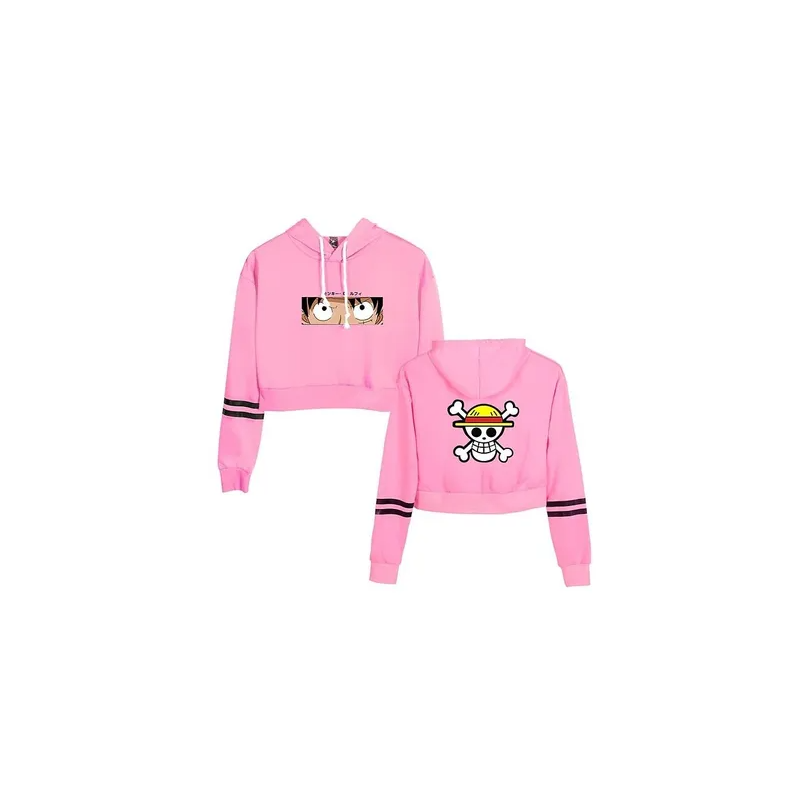 Crop Top Printed Anime One Piece Cosplay hoodie PINK BLACK PIPE Kawaii For Women