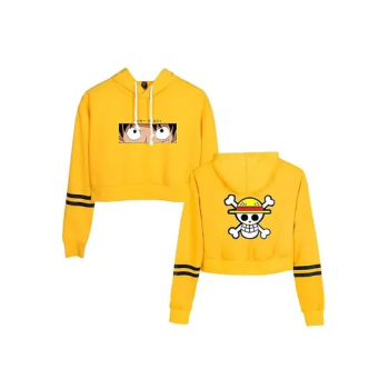 Crop Top Printed Anime One Piece Cosplay hoodie W Piping Kawaii For Women's