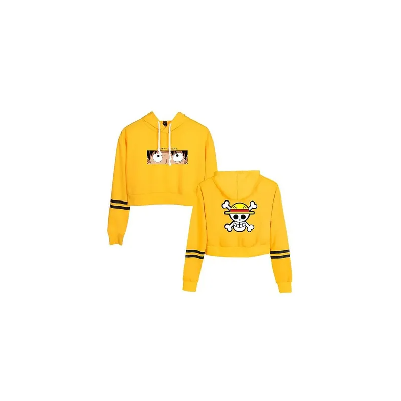 Crop Top Printed Anime One Piece Cosplay hoodie W Piping Kawaii For Women's