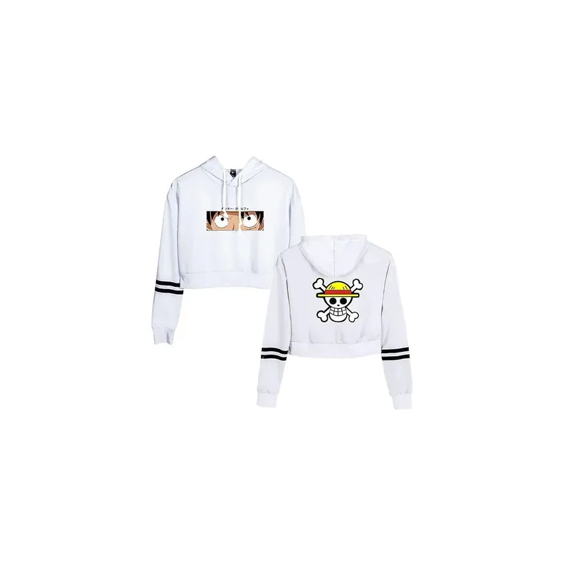 Crop Top Printed Anime One Piece Cosplay hoodie WHITE BLACK PIPE W Piping Kawaii For Women's
