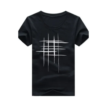 Creative Line Cross Printed Tee Top Women Summer Short Sleeve O Neck Tshirt Black and White