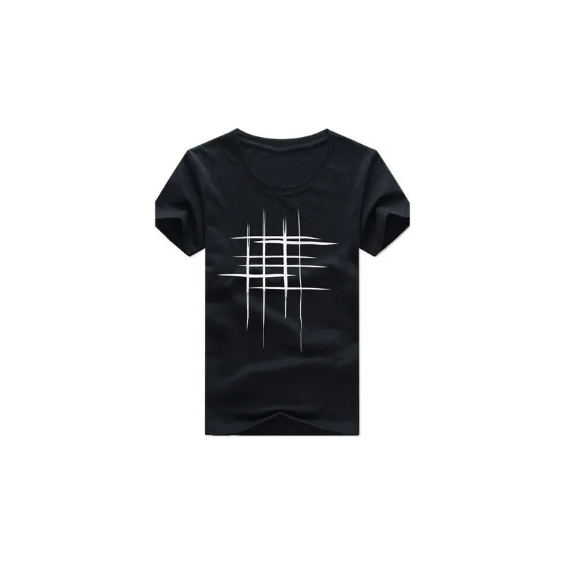 Creative Line Cross Printed Tee Top Women Summer Short Sleeve O Neck Tshirt Black and White