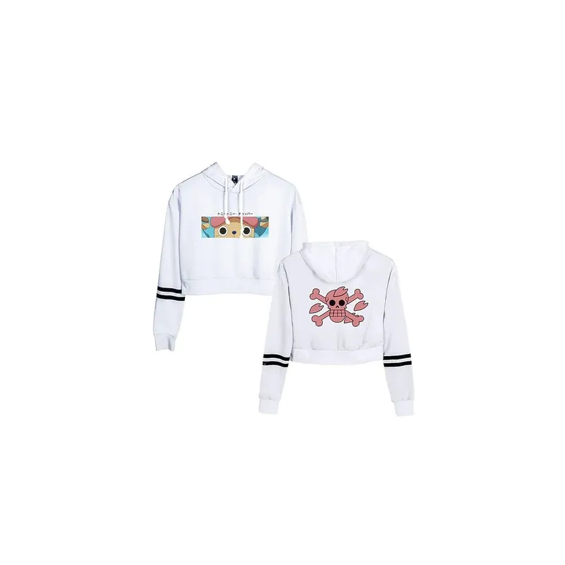 Crop Top Printed Anime One Piece Cosplay hoodie Design 2 WHITE BLACK PIPE Kawaii For Women