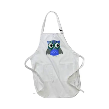 Cute Bold Bright Striped Owl Printed Apron With Pockets 22 x 30inch White