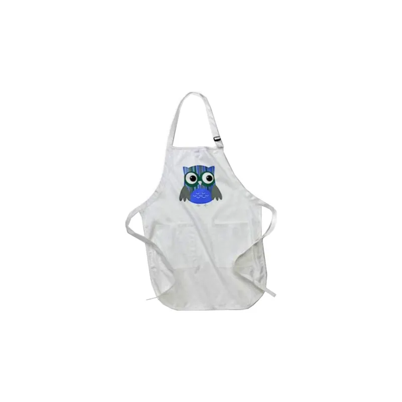 Cute Bold Bright Striped Owl Printed Apron With Pockets 22 x 30inch White