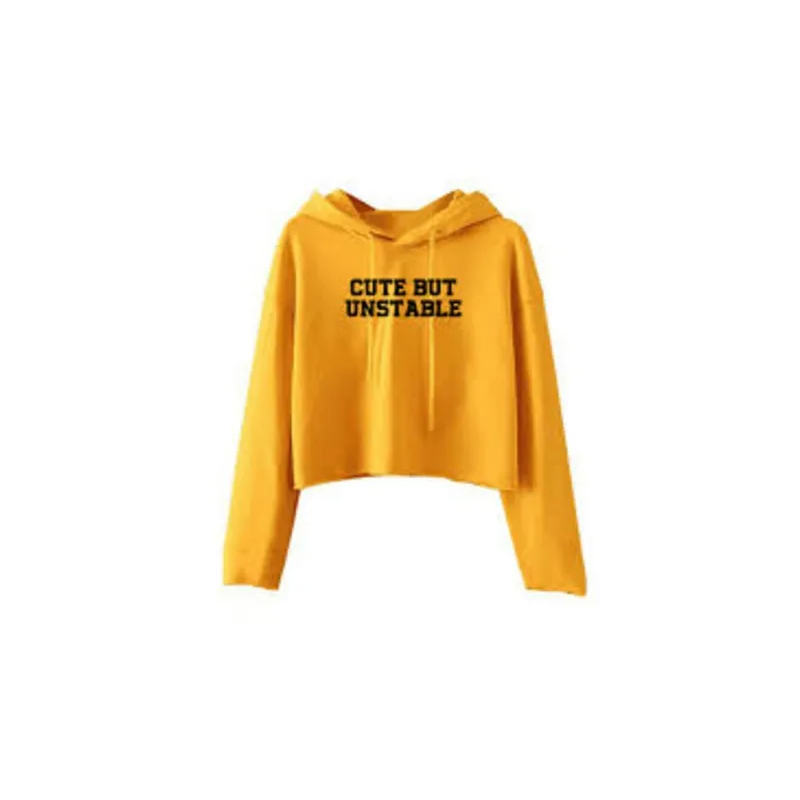 Cute But Unstable Printed Crop Top Hoodie