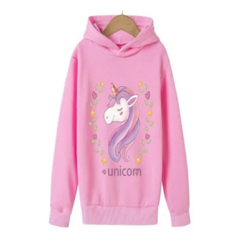 Cute Unicorn Printed Hoodie for Girls, Pink