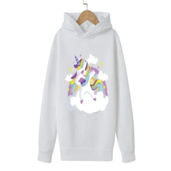 Cute Unicorn Dub Printed Hoodie For Girls White