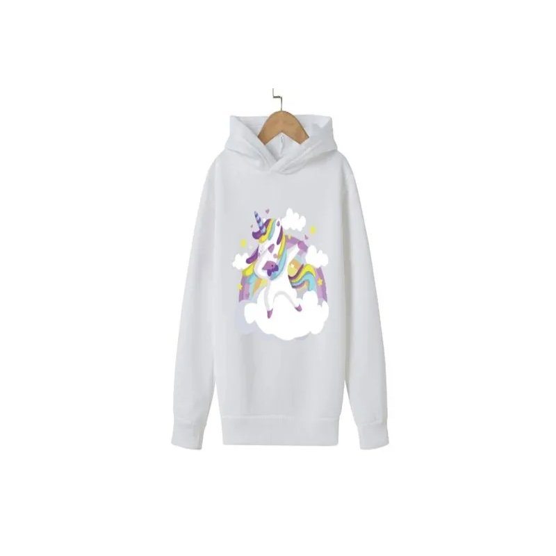 Cute Unicorn Dub Printed Hoodie For Girls White