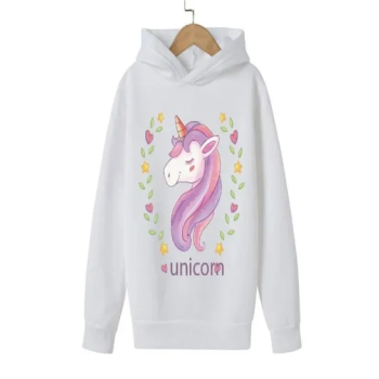 Cute Unicorn Printed Hoodie For Girls White