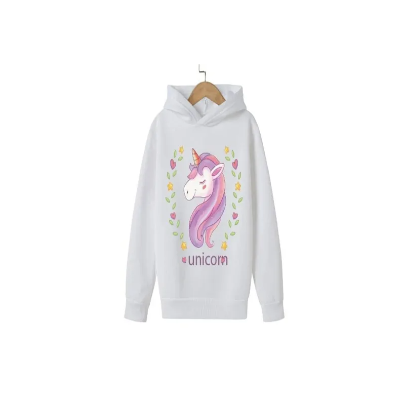 Cute Unicorn Printed Hoodie For Girls White