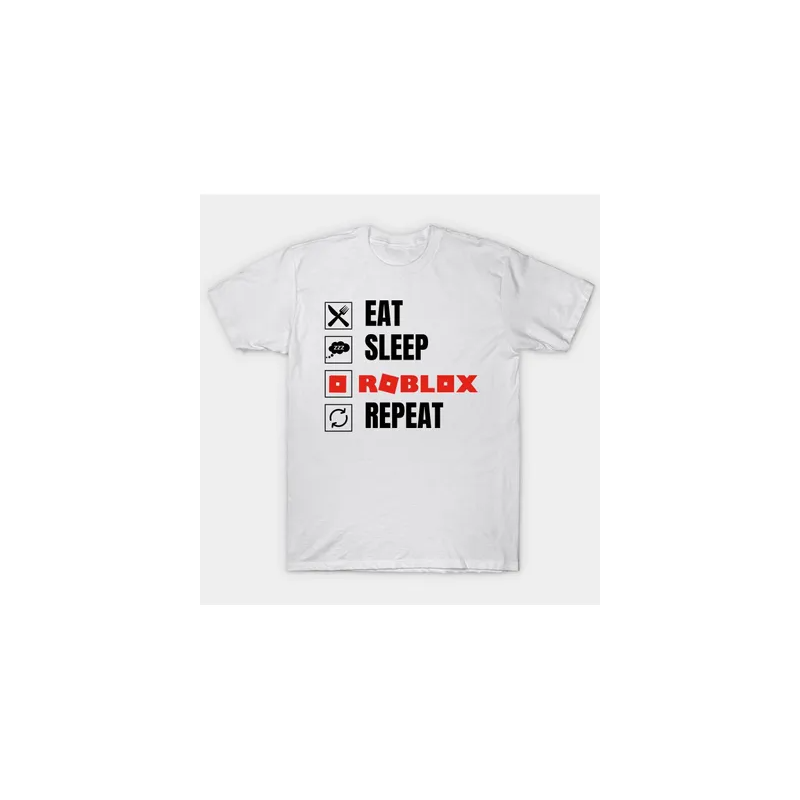 Eat Sleep Roblox Repeat Printed Round Neck Short Sleeve Kids Tshirt