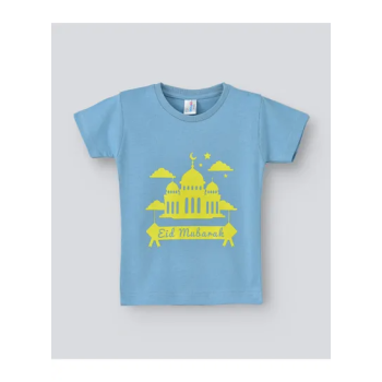 babyqlo Eid Mubarak Round Neck Tshirt Sky BlueYellow