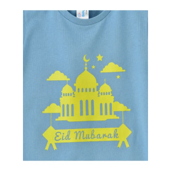 babyqlo Eid Mubarak Round Neck Tshirt Sky BlueYellow