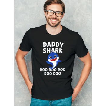 Daddy Shark Doo Do Printed Round Neck Short Sleeve Black Tshirt
