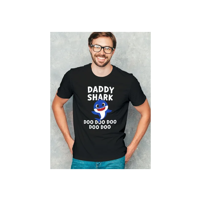 Daddy Shark Doo Do Printed Round Neck Short Sleeve Black Tshirt