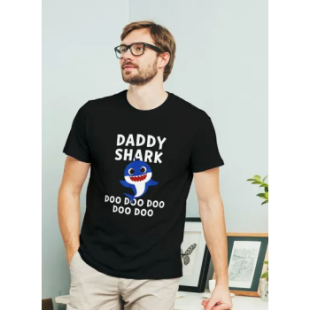 Daddy Shark Doo Do Printed Round Neck Short Sleeve Black Tshirt
