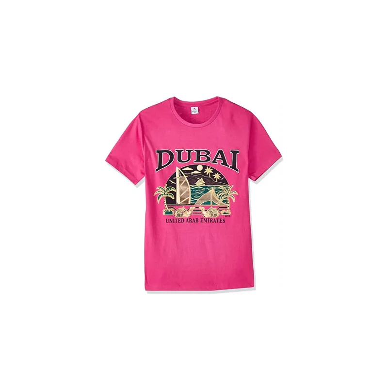 Dubai Souvenir Special Premium Printed Unisex Round Neck Short Sleeve Fuchsia Tshirt